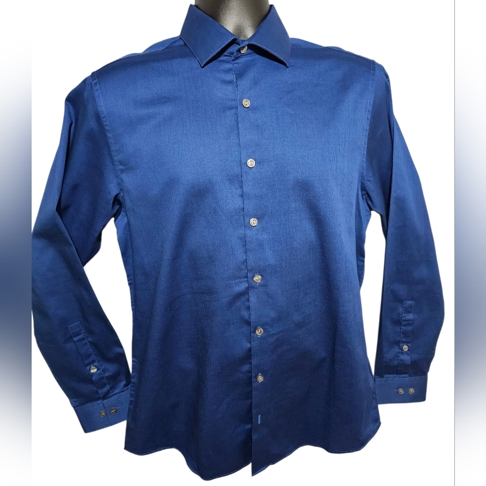 Kenneth Cole Paris Blue Slim Fit Long Sleeve Button Up Shirt 15 32-33 Medium